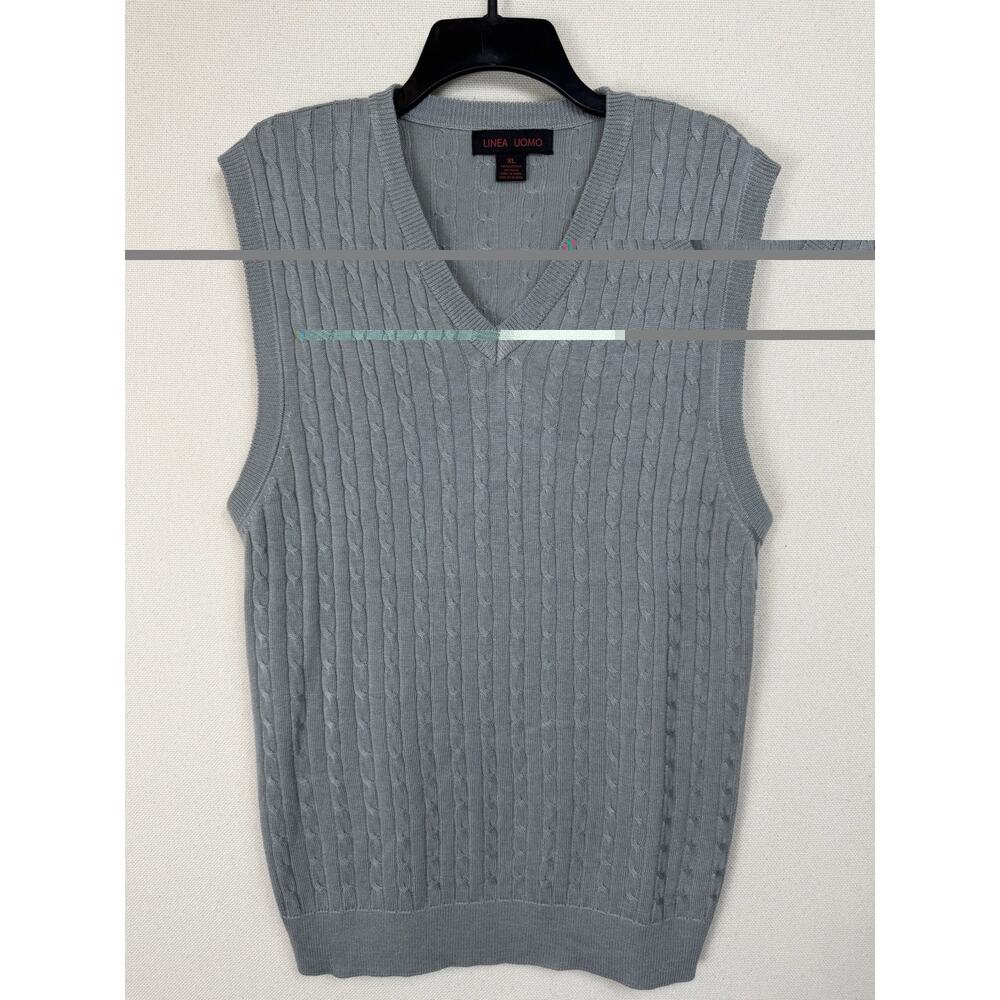 Linea Uomo Men's V-Neck Classic Fit Knit Sweater Vest‎ Gray Sz XL Preppy Career